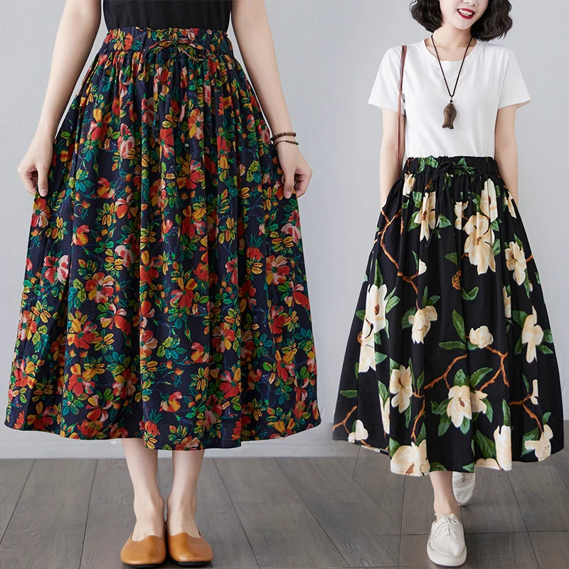 

Юбка-макси Женская трапециевидная с высокой талией и цветочным принтом