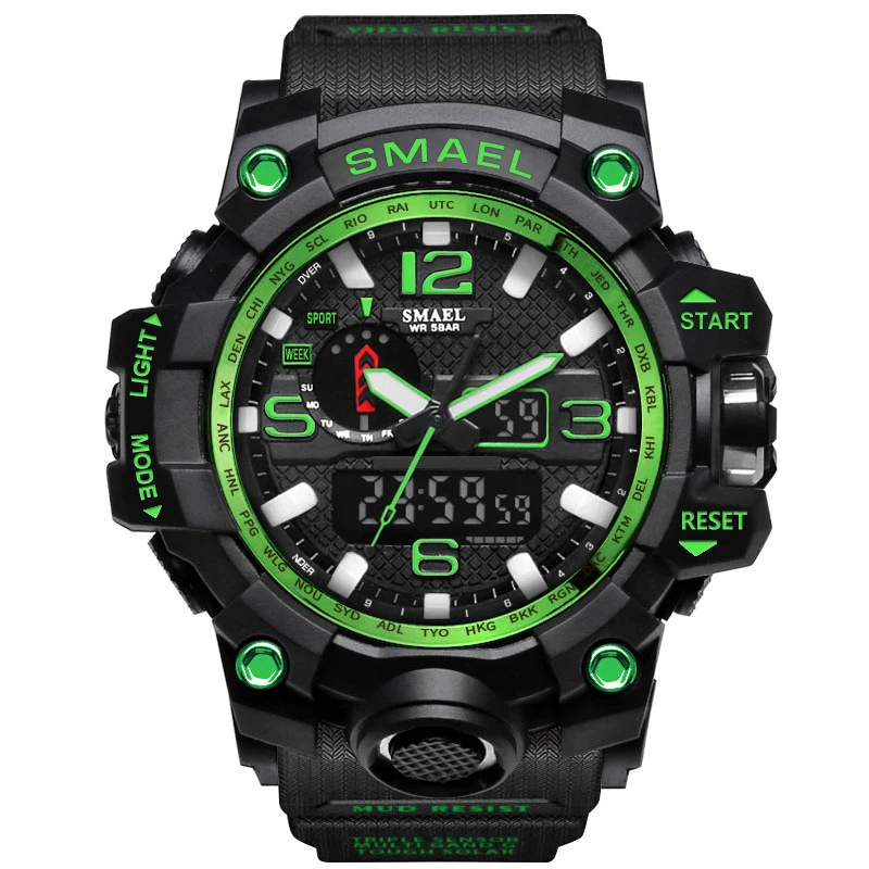 1545 Black Green SMAEL брендовые Модные мужские спортивные часы Мужские Аналоговые кварцевые часы военные часы мужские S Shock часы мужские 1545 relogios masculino - Цвет: 1545 Black Green