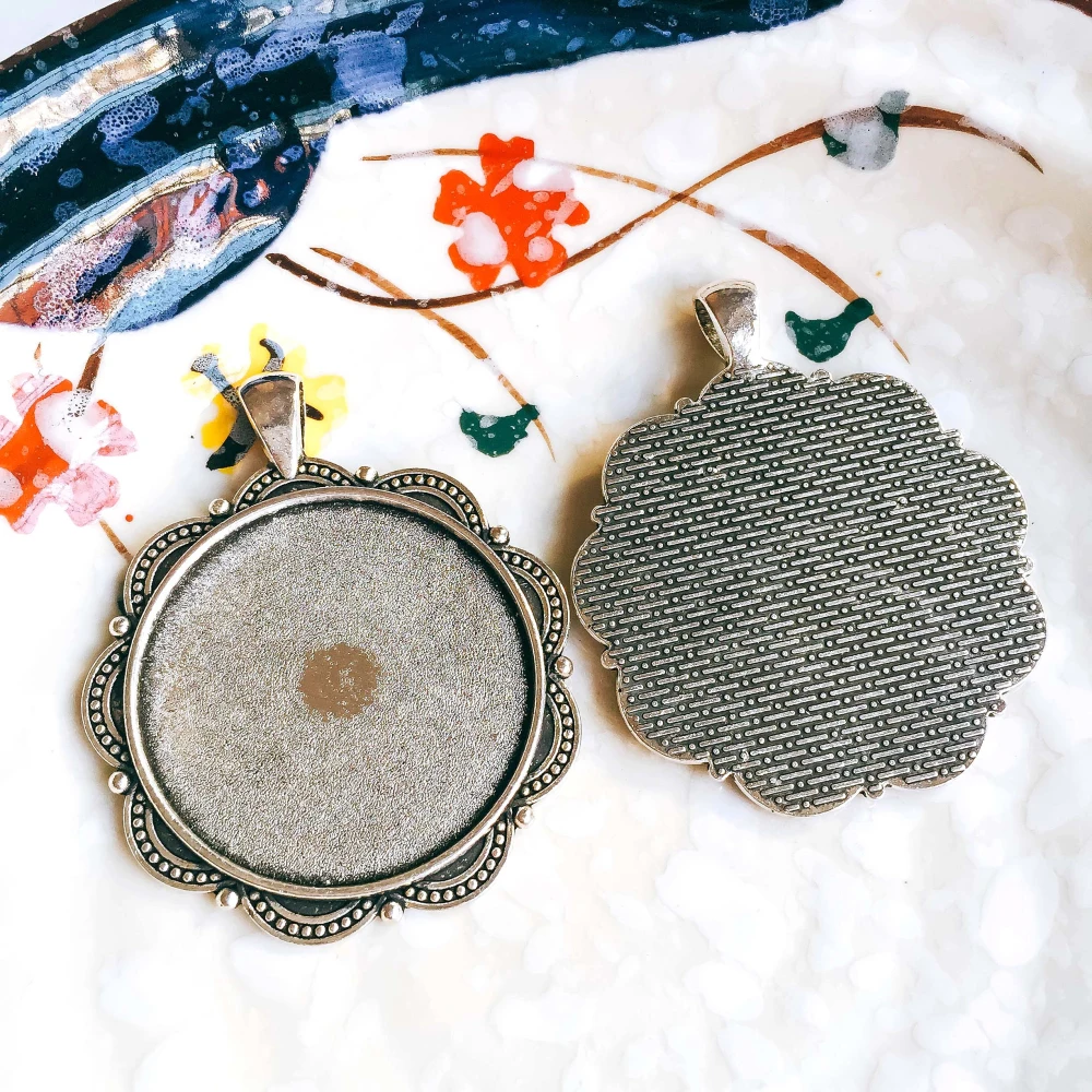 5 шт./лот 35 мм ожерелье с подвеской старинная бронза серебряного цвета стеклянный