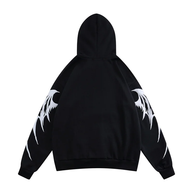 

Hop Hip Men's Plus Velvet Coat 2021 Autumn Loose Long Sleeves Bones Printing Pullover Sweatshirt Streetwear Hoodies Sweatshirts