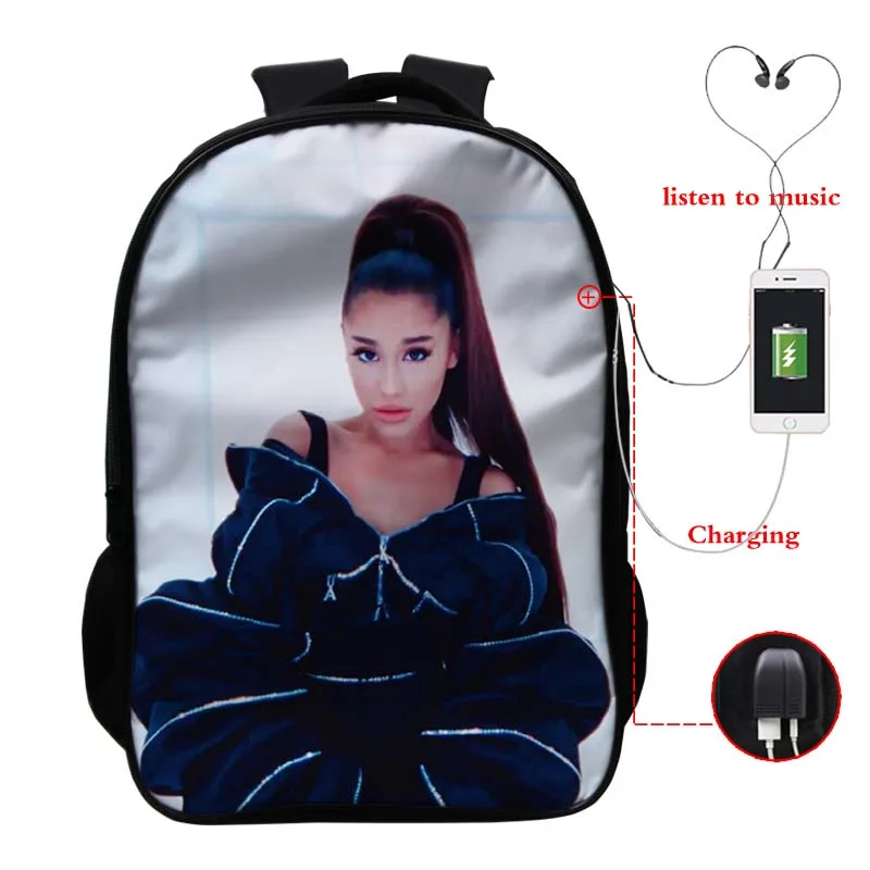 Fashion Ariana Grande Backpack Men Women USB Charge Teens Daily Rucksack Boys Girls School Bag Students Bookbag | Багаж и сумки