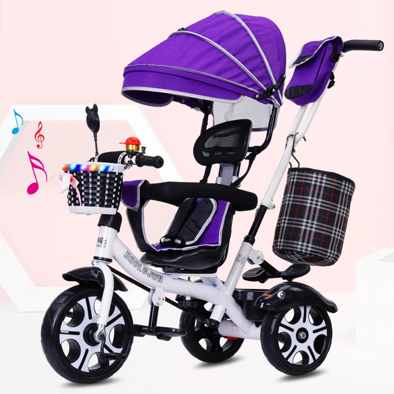 Folding Baby Tricycle Three Wheel Bicycle Rotating Seat Baby Stroller Children Cart Space Wheel Kids Bikes With Music 6M-6Y