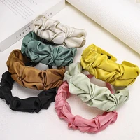 non slip solid color wide pleated hair scrunchy hair clasp headdress for daily wear