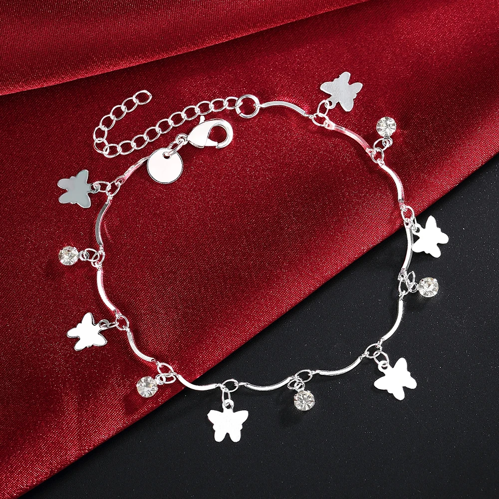 

Wholesale Silver color Pretty nice Butterfly chain bracelet fashion charm Anklet wedding Cute women lady party gift LH035