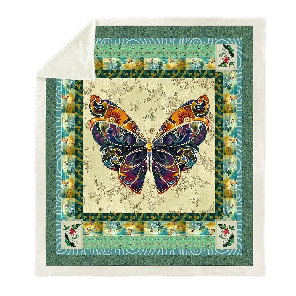 

Sofa Cushion Yoga Mat Blanket Picnic Blanket Thick Double-layer Plush Anime Insect Butterfly 3d Digital Print Carry Blanket