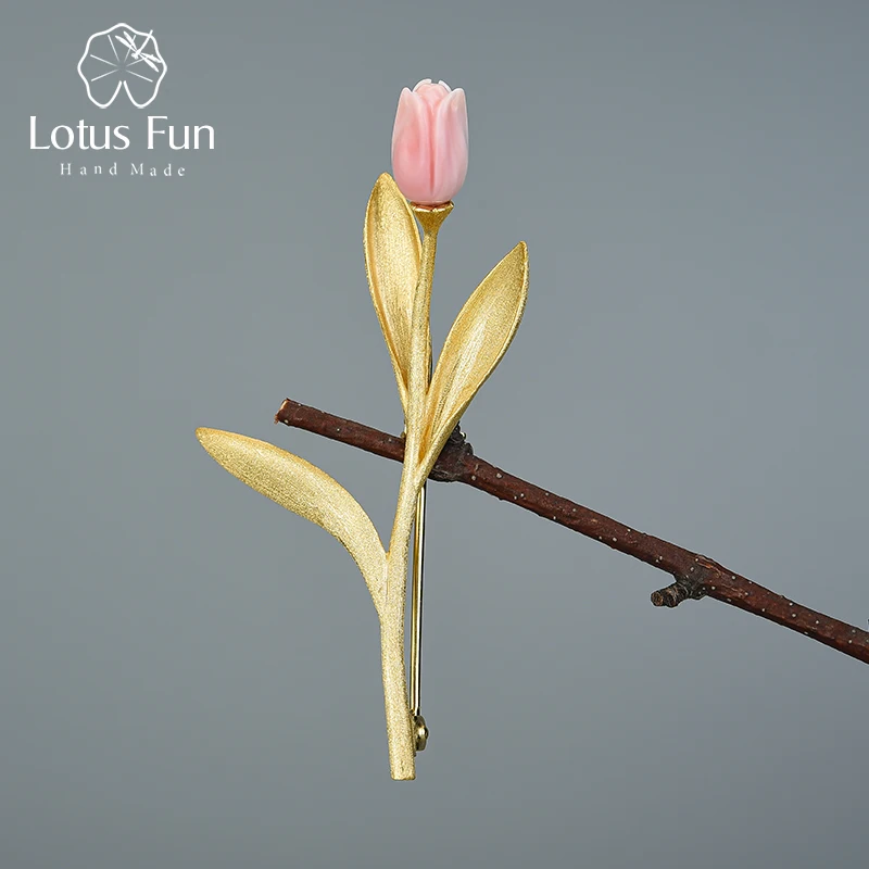 Lotus Fun eterno amore tulipano fiore spille vero argento Sterling 925 oro 18 carati Design fatto a mano gioielleria raffinata miglior regalo per le donne