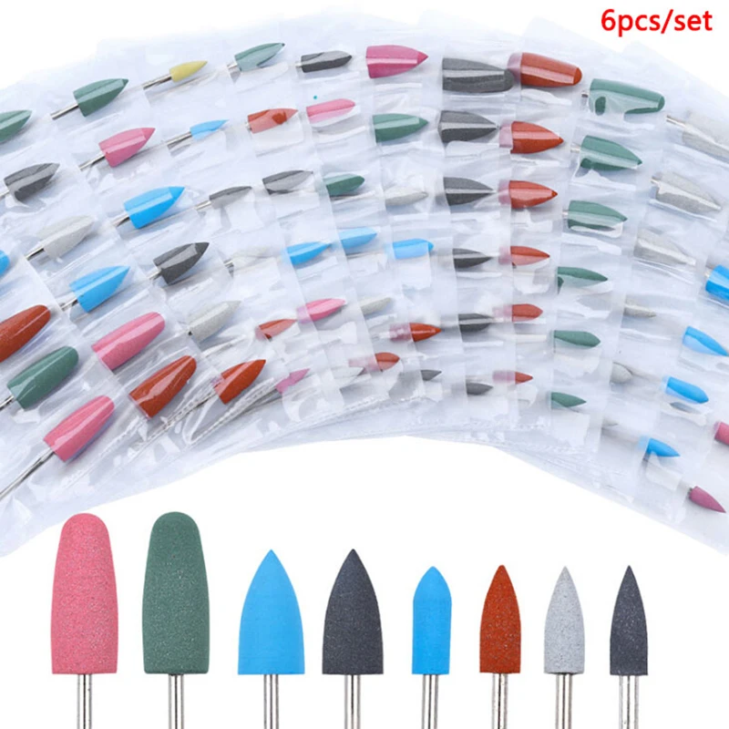 6 шт./компл. резиновые силиконовые фрезы для ногтей маникюра гибкая полировальная