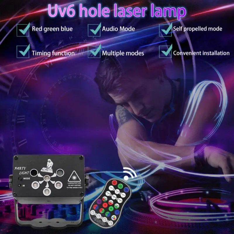 

2 In 1 Laser Lights Christmas Decor Stage Lights Party Lights DJ Disco Sound Activated RGB Led Projector With Remote Control