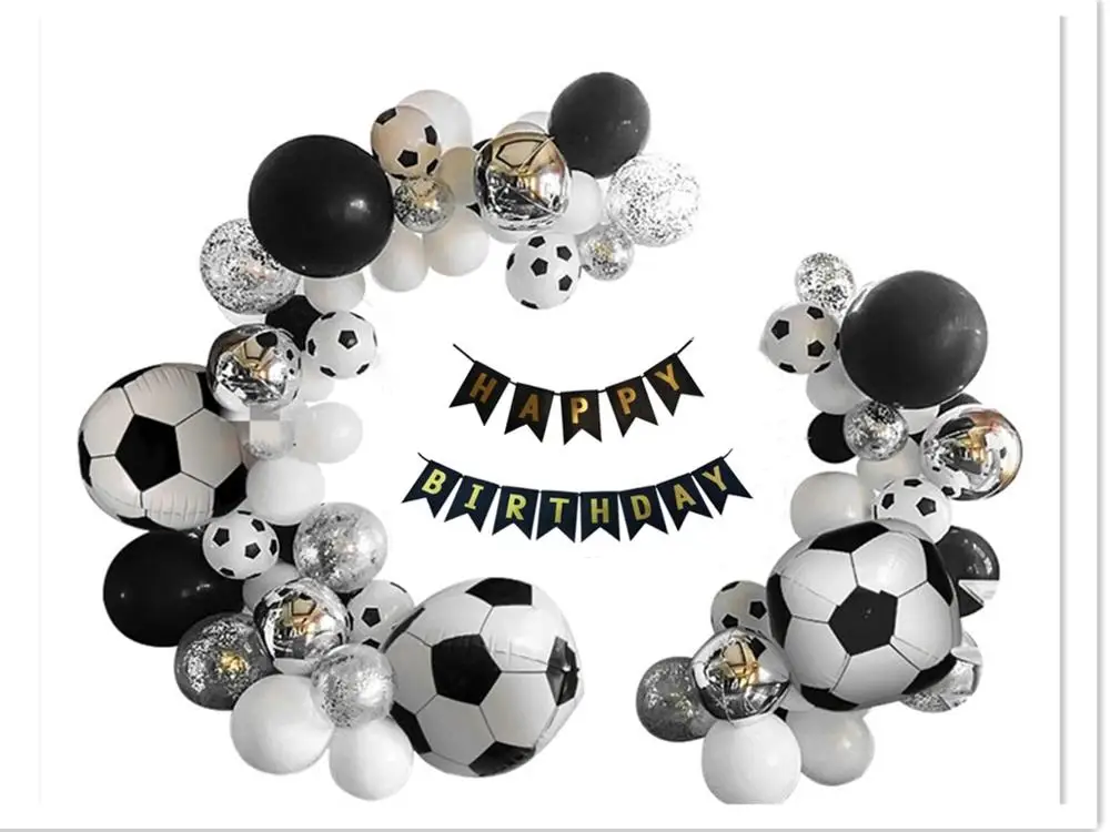 Баннер с днем рождения бумаги черный белый Футбольная тематическая вечеринка