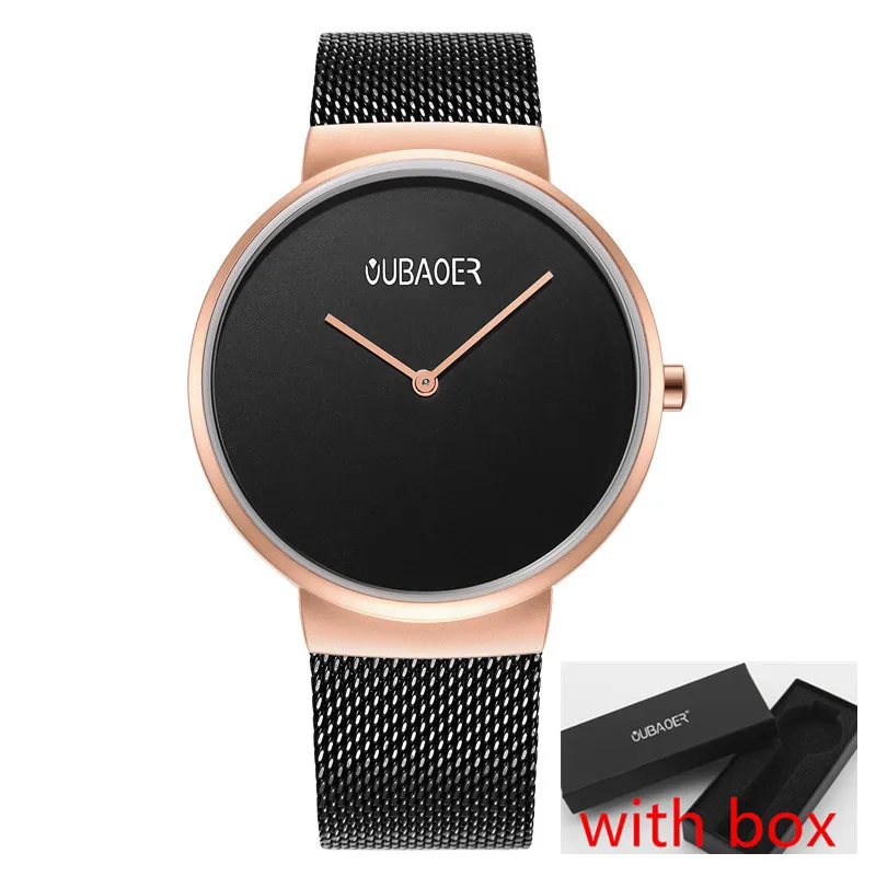 Reloj pareja OUBAOER часы для пары Роскошные Кварцевые часы из нержавеющей стали для мужчин и женщин наручные часы для влюбленных часы relogio masculin подарок - Цвет: M rose black 008 box