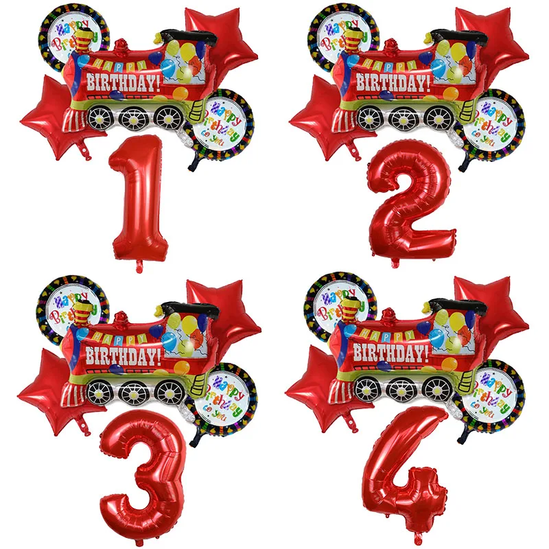 6 шт. красного цвета с рисунком звездочки днем рождения поезд Фольга шарики