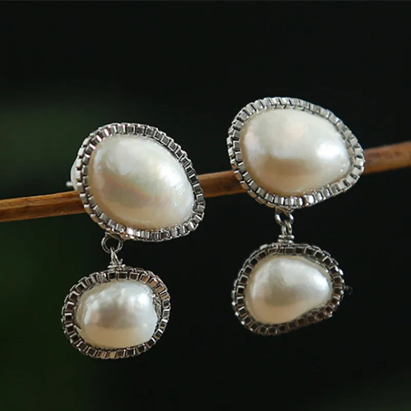 Новые модные серебряные серьги с инкрустированным пресноводным жемчугом