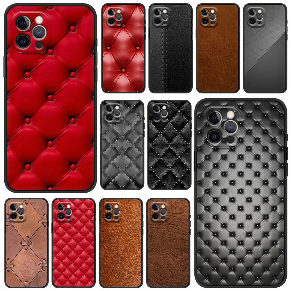

Luxury Leather Plaid Fashion Phone Case For iPhone 13 12 11 Pro MAX XR X SE XS 7 8 Plus Luxury iPhone13 Fundas Soft Black Cover