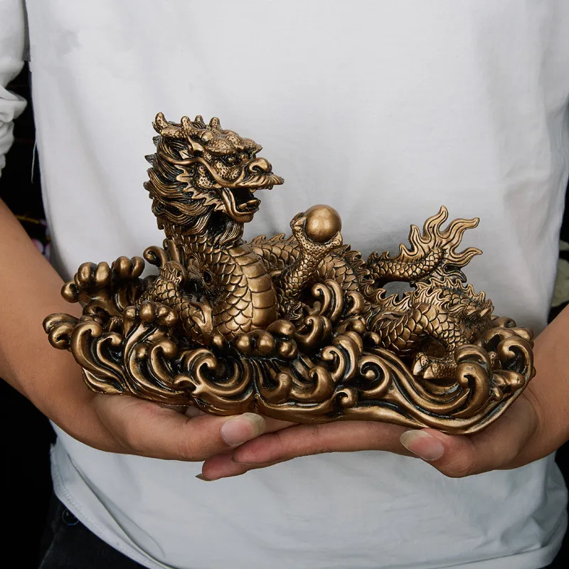 

God Beast Dragon Statue, Chinese Style Modern Art Sculpture, Resin Panlong Statue, Home Office Decoration Crafts 25cm long