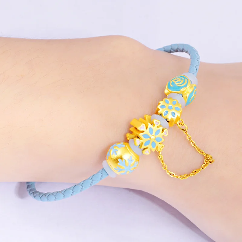 

Fashion Creative Blue Beaded Transfer Bead Bracelet Women's Copper Plated 24k Gold Jewelry Bracelet Leather Rope Wrist Chain