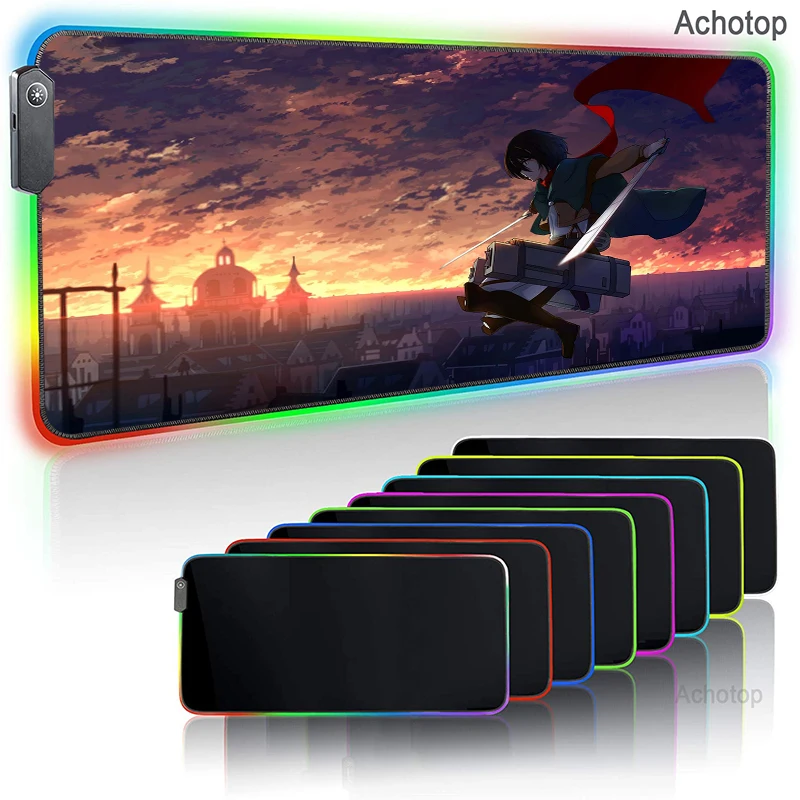 

Gaming Mousepad Attack on Titan Anime Slipmat XL RGB LED Setup Gamer Cool Glowing Mouse Mat PC Shingeki No Kyojin with Cable Rug