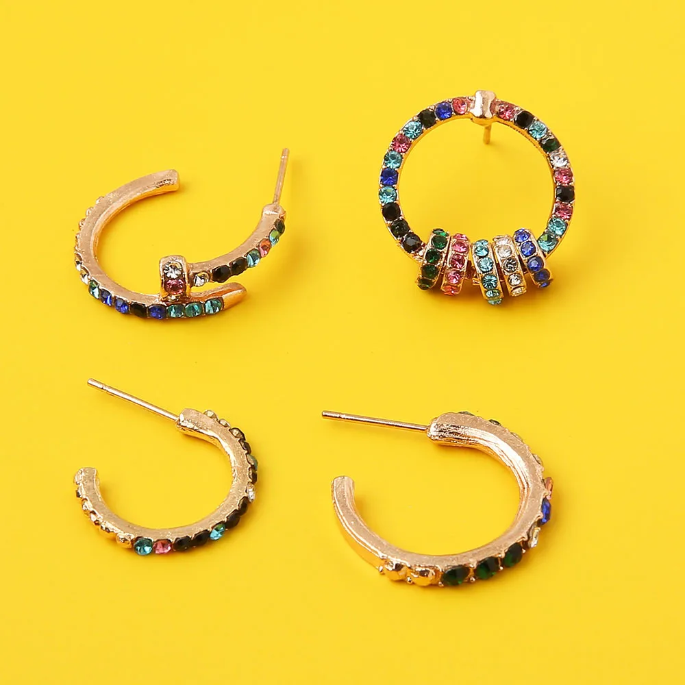 

4pcs/pack Nail C- Shaped String Multiple Mixed Color Ring Earrings Set Fashion Jewelry Hoop Earrings Hoop Earrings for Women