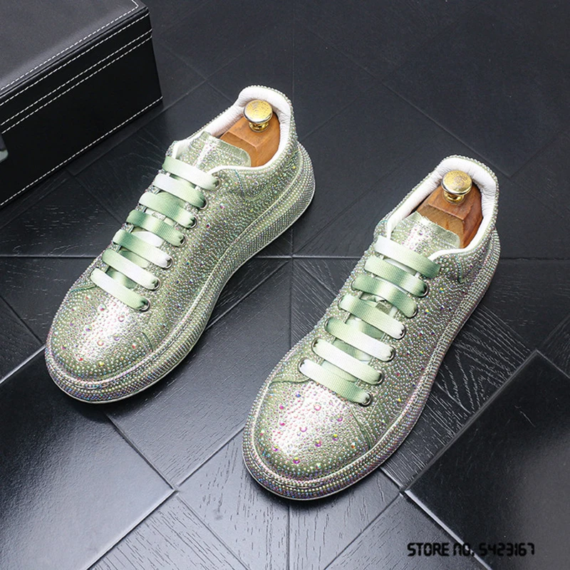 Новые роскошные мужские модные блестящие стразы Шарм повседневные Мокасины на