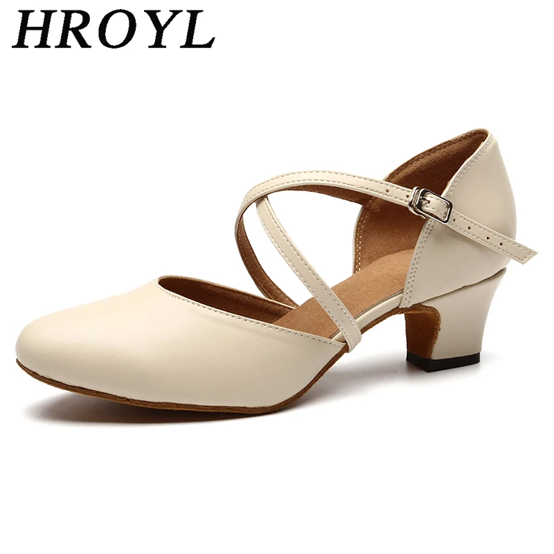 Women's Latin Dance Shoes Genuine Leather Ballroom Tango Dancing Shoes Closed Toe Party Performance High Heels