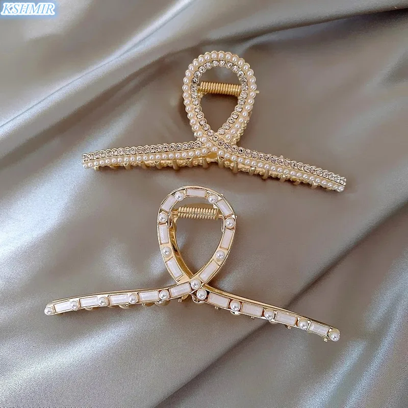 

2021 New Elegant Pearl Hair Clip Female Korean Fashion Back Of Head Clip Great Shark Clip Simple Star Hair Accessories for Woman