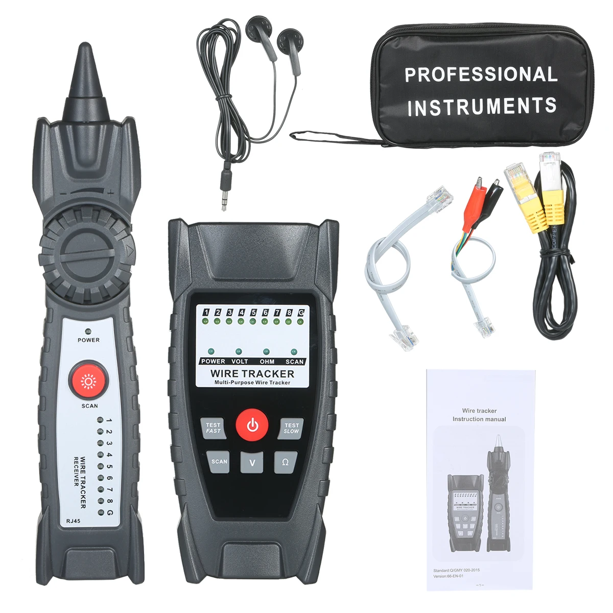 

Portable RJ11 RJ45 Cable Tester Wire Tracker Multifunctional Telephone Network Line Finder with Headphone Jack LED Light