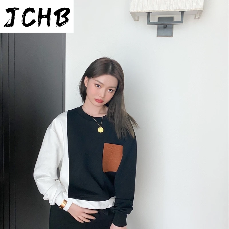 

JCHB 2021 New Spring And Summer Fashion Casual O Neck Loose Patchwork Slim Top Long Sleeve Sweater Women's SH330