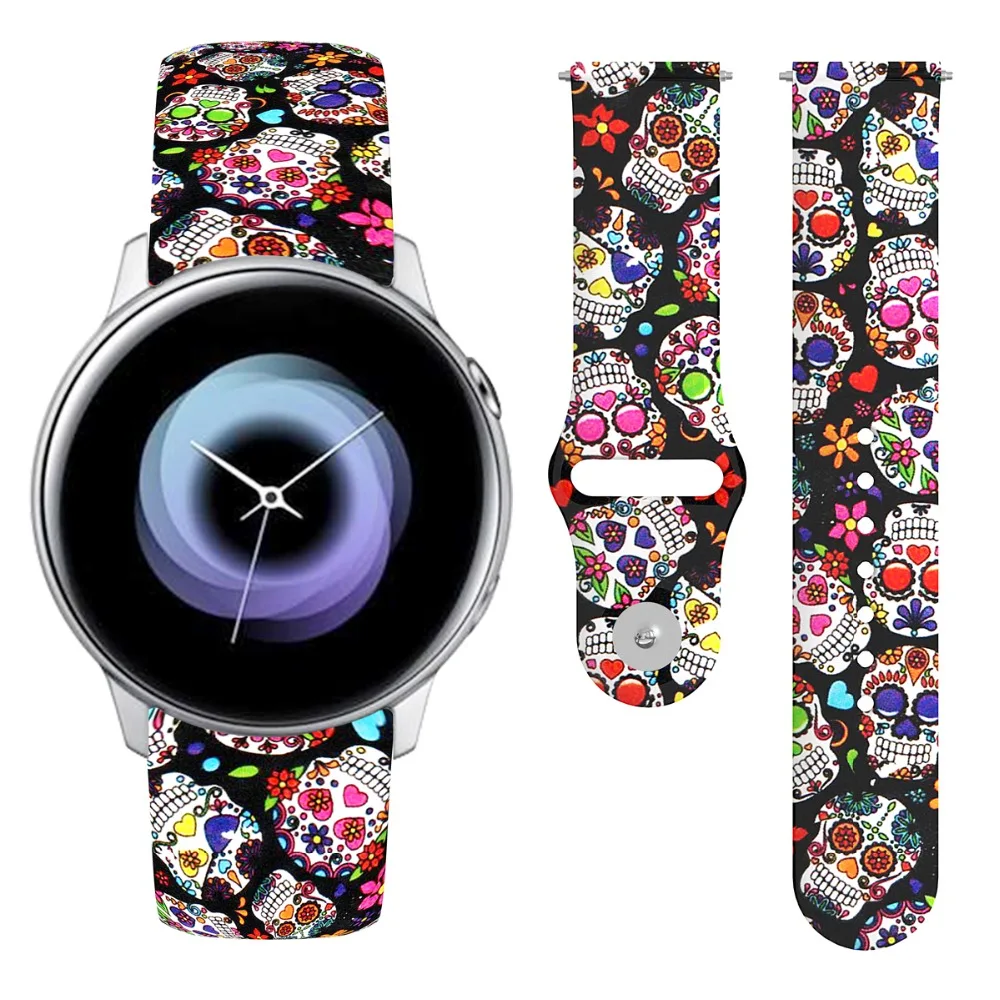 20 мм спортивный браслет с принтом для samsung Galaxy Watch Active 2 Силиконовый ремешок для Galaxy Watch 42 мм спортивный ремешок