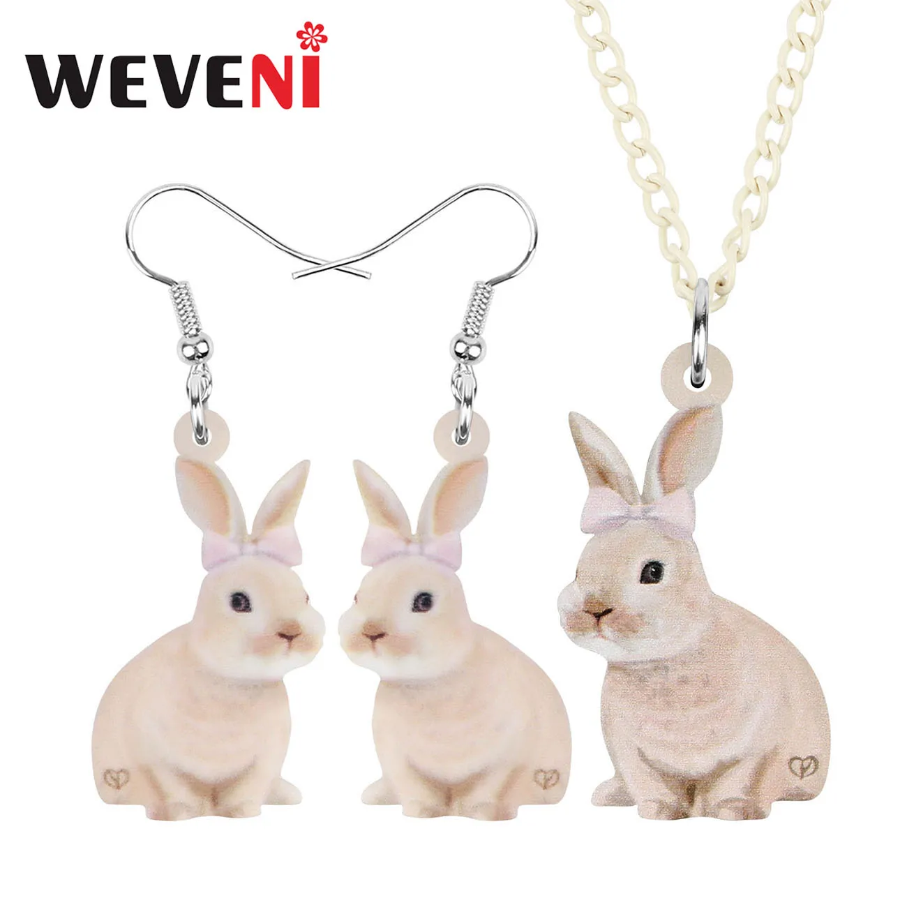 WEVENI Acrylic Brown Easter Hare Rabbit Bunny Jewelry Sets Cute Animal Earrings Necklace For Women Girls Funny Gift Accessories | Украшения
