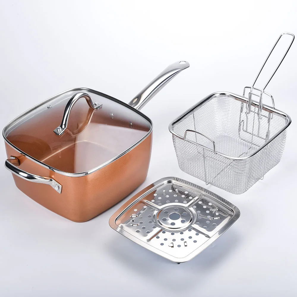 Квадратная сковорода для жарки с крышкой-Сковорода антипригарным покрытием