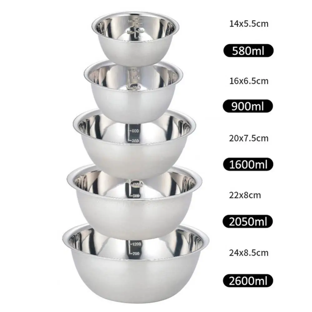 

5Pcs Stainless Steel Mixing Bowl Kitchen Fruit Salad Food Storage Container Set