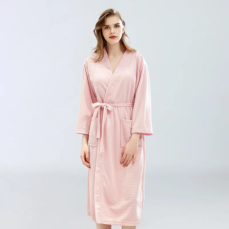 

Sexy Solid Waffle Couple Robe Kimono Bathrobe Intimate Lingerie Sleepwear Nightwear Spring Autumn Loose New Homewear With Belt