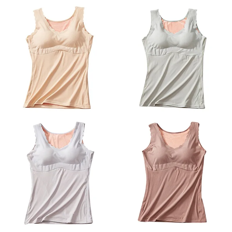 

Women Cotton Vest Tops Lingerie Pad Plus Size Sleeveless Straps Solid Color Tube Tank Top Female One-piece Camisoles Underwear
