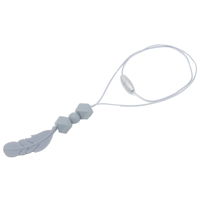 Collar de dentici&oacute;n de cuentas de silicona para beb&eacute;, joyer&iacute;a de grado alimenticio para mam&aacute;, colgante de pluma masticable, 1 pieza, gran oferta-2