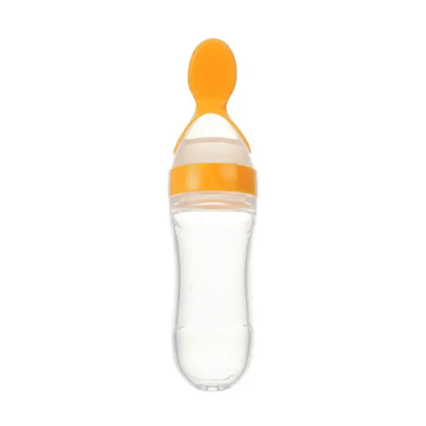 Yellow 90ML F 1 шт. детская силиконовая бутылочка для кормления безопасная Мягкая ложка 5 однотонных цветов Высококачественная пищевая добавка рисовые бутылки с зерном - Цвет: Yellow 90ML F