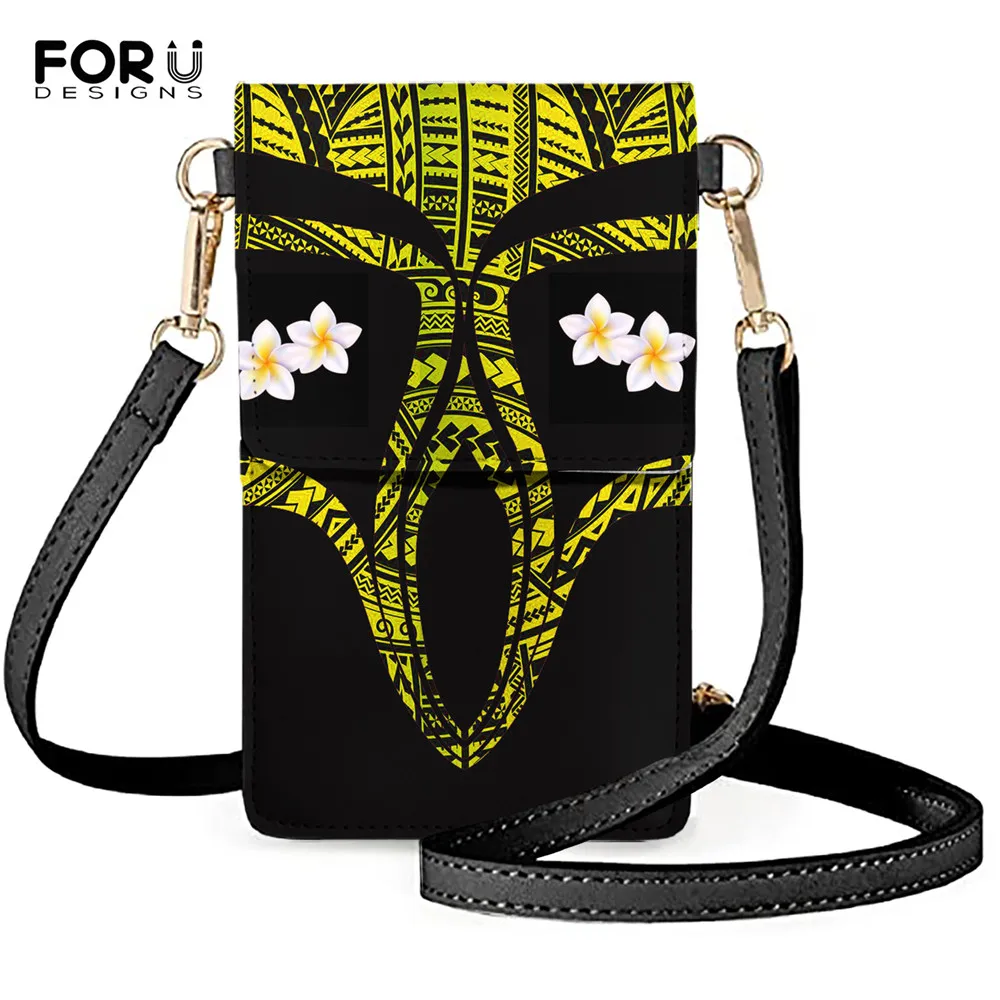 

FORUDESIGNS Mobile Phone Pouch For Femme Polynesian Tribal Plumeria Style Ladies Stylish Pu Leather Cell Shoulder Bag Sac A Main