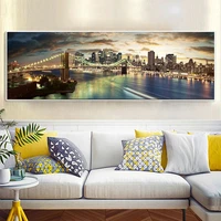 modern new york city landscape brooklyn bridge night view canvas painting poster and print wall art pictures home decoration