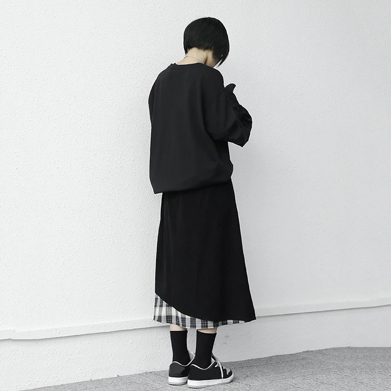 

[EAM] Plaid Pattern Spliced Corduroy Black High Elastic Waist Half-body Skirt Women Fashion Tide New Spring Autumn 2021 1DD4729