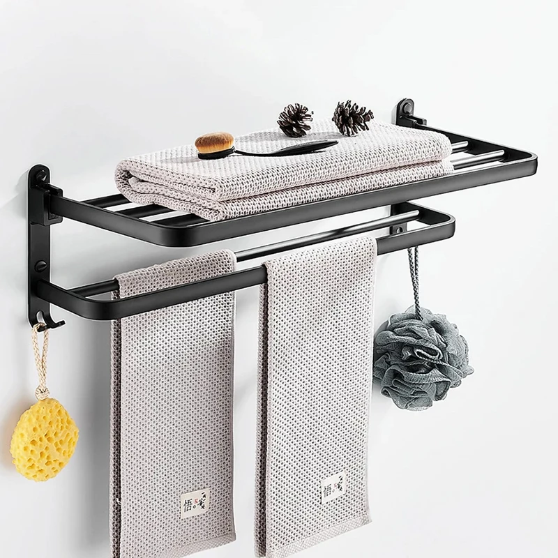 

Towel Rack Wall Mounted Bathroom Towel Holder Punch-Free Double Layer Bathtowel Holder Matte Black Storage Rack Bathroom Product