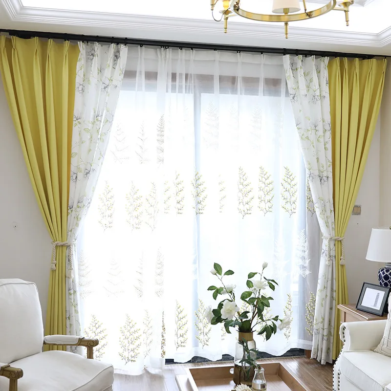 

Modern Simple Curtain American Pastoral Style Pure Color Cotton and Linen Printing High Shading Curtains for Living Room Bedroom