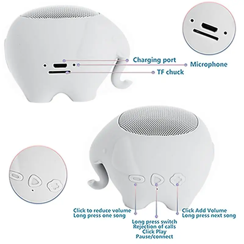 Портативный милый животный беспроводной динамик свинья слон мышь 3 Вт аудио