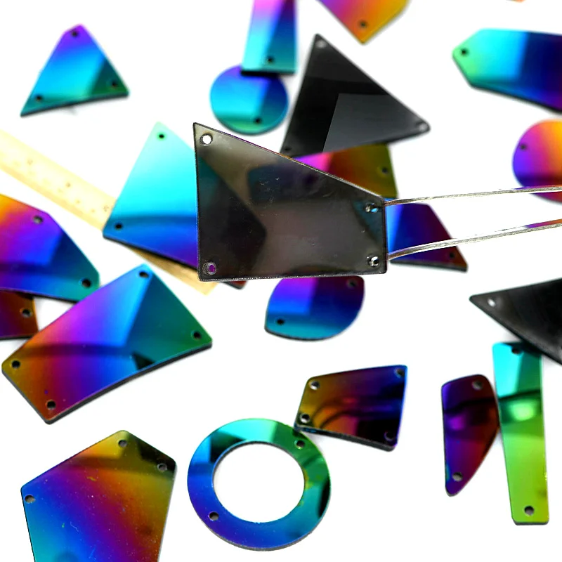 20 шт. радужные зеркальные пришивные стразы большей формы акриловые аксессуары