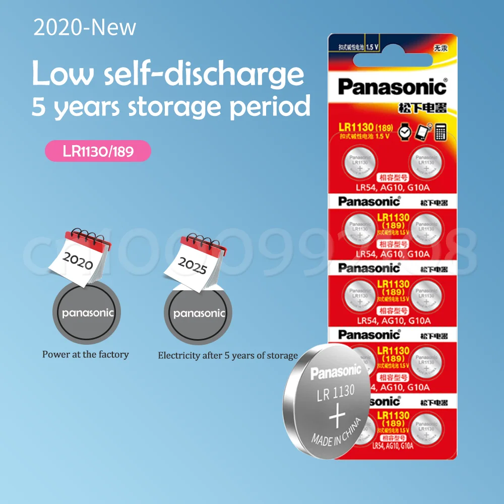 Кнопочная батарейка Panasonic LR1130 LR 1130 1 5 в 40 шт. монета 189 AG10 V10GA L1131 SR1130W SR1130 389 LR54 SR54