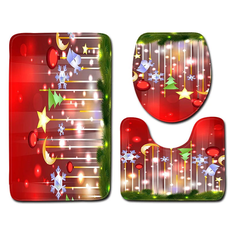 

Christmas Snowman Bathroom Carpet Door Mat Toilet Three-Piece Non-Slip Mat Rugs Durable Cover Shower Carpets Bathroom Mat Set