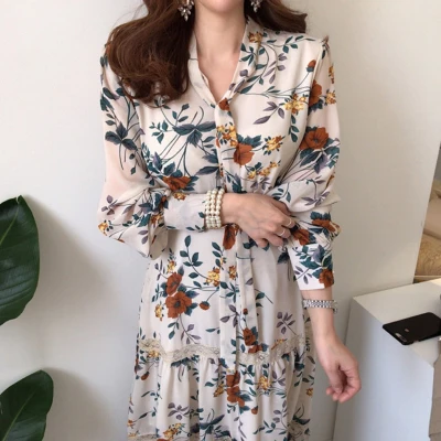 

YAMDI шикарное кружевное лоскутное женское платье трапециевидной формы, шифоновое платье на шнуровке с цветочным принтом, женское платье мид...