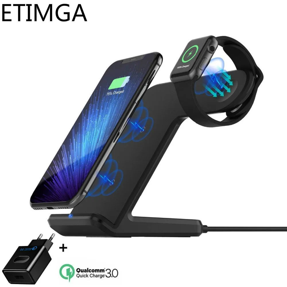 Беспроводное зарядное устройство Qi для Apple Watch 4 3 2 iPhone 11 Pro Max X XS XR samsung S10 S9 S8 QC 0 USB