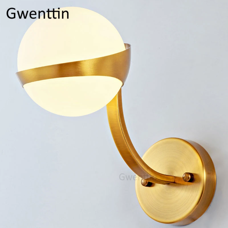 Скандинавские золотые Настенные светильники стеклянный шар бра Led Зеркальный