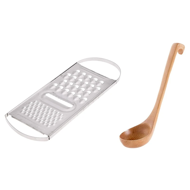 

Kitchen Stainless Steel, Sliced ​​Plate Potato Carrot Peeler Grater 25.4Cm Long Strip & Natural Spoon Classic Wood Spoon