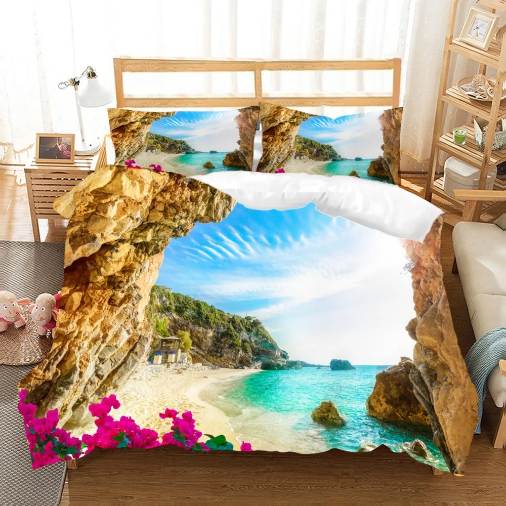 Живописный район комплект постельного белья лето пляж океан Твин полный