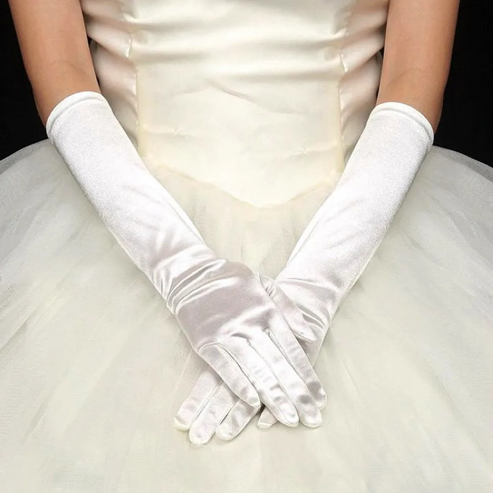 

2021 Adult Women's Wedding Bridal Gloves Evening Party Solid Color Long Gloves Fashion Stretch Satin Prom Full-Finger Gloves