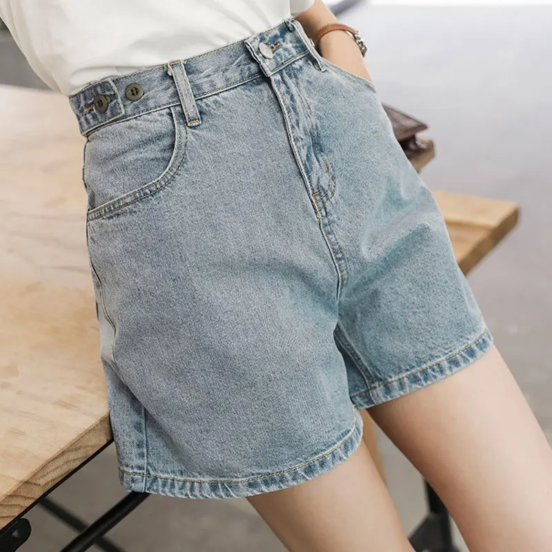 

Женские джинсовые шорты, летние тонкие шорты с высокой талией, джинсовые синие свободные повседневные женские брюки, шорты для студентов, ж...